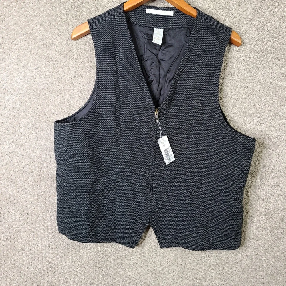 Perry Ellis Vest Mens XL Gray Herringbone Full Zip Wool Blend Casual Lined NEW